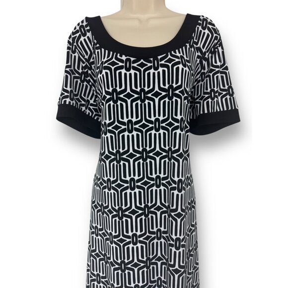 Size 2X 18 20 Tiana B Black & White Geometric Print Shift Dress Summer Plus Size - Picture 2 of 7